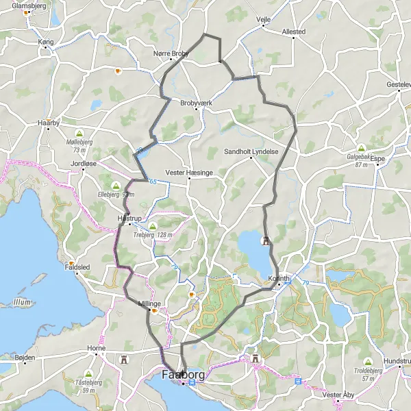 Map miniature of "Scenic Road Tour" cycling inspiration in Syddanmark, Denmark. Generated by Tarmacs.app cycling route planner