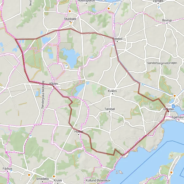 Map miniature of "Holbøl Gravel Adventure" cycling inspiration in Syddanmark, Denmark. Generated by Tarmacs.app cycling route planner