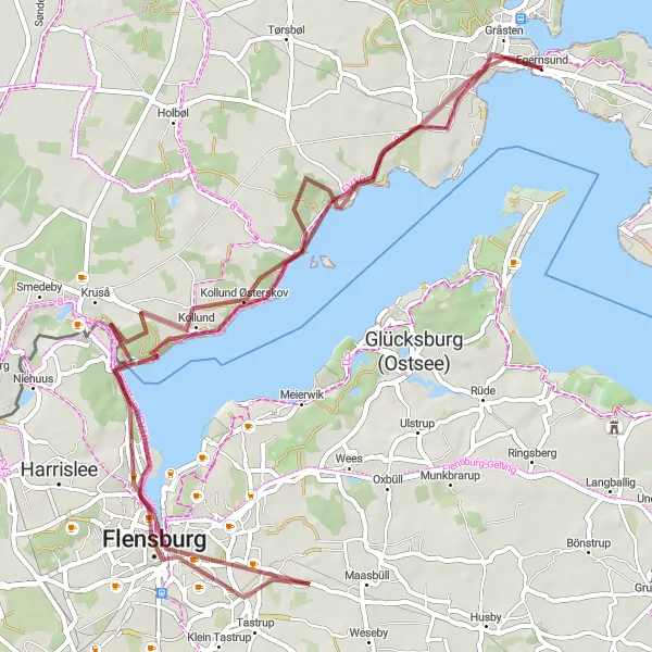 Map miniature of "Kollund Gravel Epic" cycling inspiration in Syddanmark, Denmark. Generated by Tarmacs.app cycling route planner