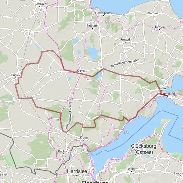 Map miniature of "The Egernsund Gravel Adventure" cycling inspiration in Syddanmark, Denmark. Generated by Tarmacs.app cycling route planner
