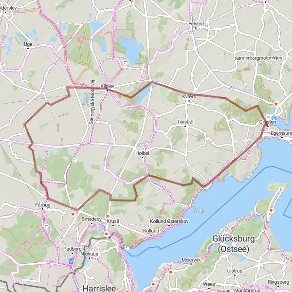 Map miniature of "The Alnor Gravel Loop" cycling inspiration in Syddanmark, Denmark. Generated by Tarmacs.app cycling route planner