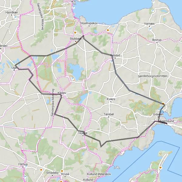 Map miniature of "Coastal Delights" cycling inspiration in Syddanmark, Denmark. Generated by Tarmacs.app cycling route planner