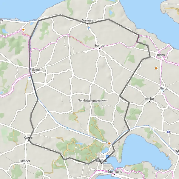 Map miniature of "Scenic Countryside Loop" cycling inspiration in Syddanmark, Denmark. Generated by Tarmacs.app cycling route planner