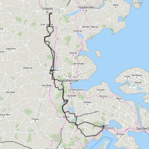 Map miniature of "Rødekro Road Expedition" cycling inspiration in Syddanmark, Denmark. Generated by Tarmacs.app cycling route planner