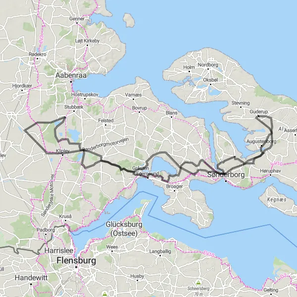 Map miniature of "Guderup to Ketting Loop" cycling inspiration in Syddanmark, Denmark. Generated by Tarmacs.app cycling route planner