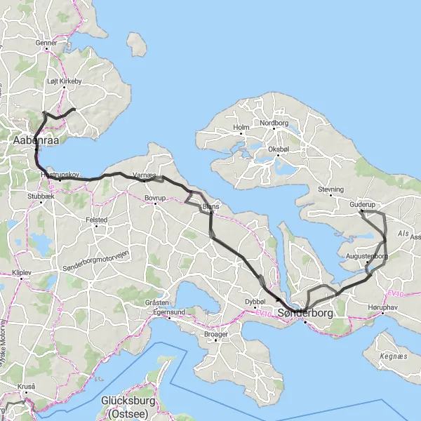 Map miniature of "Augustenborg to Guderup Loop" cycling inspiration in Syddanmark, Denmark. Generated by Tarmacs.app cycling route planner