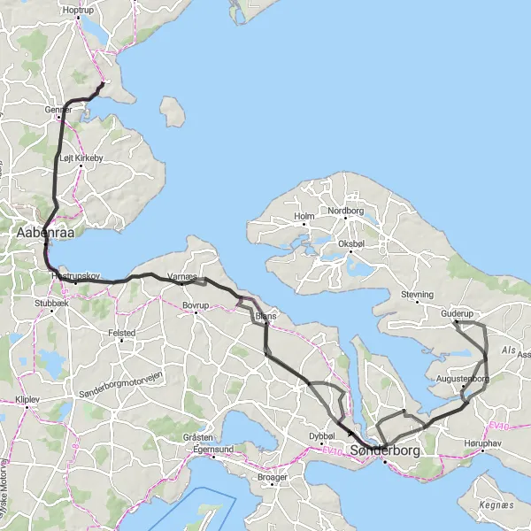Map miniature of "Augustenborg to Ketting Loop" cycling inspiration in Syddanmark, Denmark. Generated by Tarmacs.app cycling route planner