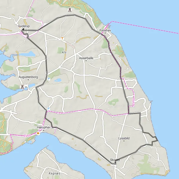 Map miniature of "Fynshav to Guderup Loop" cycling inspiration in Syddanmark, Denmark. Generated by Tarmacs.app cycling route planner