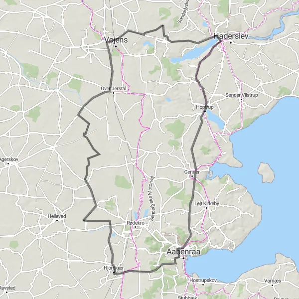 Map miniature of "Hjordkær to Galgebakken Road Cycling Route" cycling inspiration in Syddanmark, Denmark. Generated by Tarmacs.app cycling route planner