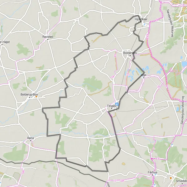 Map miniature of "Hjordkær to Hajstrup" cycling inspiration in Syddanmark, Denmark. Generated by Tarmacs.app cycling route planner