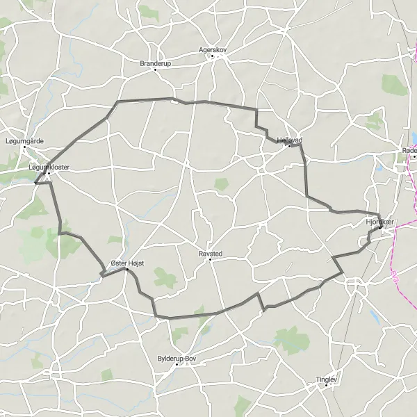 Map miniature of "Hjordkær to Kassø Kådnergade Road Cycling Route" cycling inspiration in Syddanmark, Denmark. Generated by Tarmacs.app cycling route planner