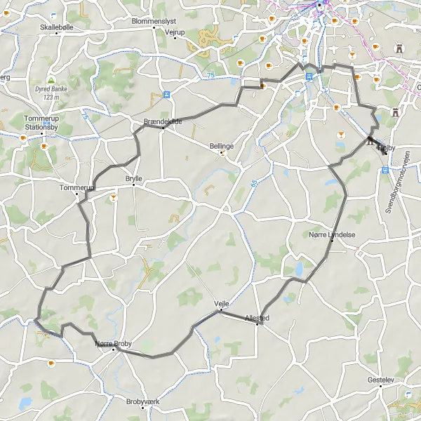 Map miniature of "Nørre Lyndelse and the picturesque route" cycling inspiration in Syddanmark, Denmark. Generated by Tarmacs.app cycling route planner