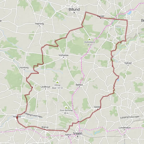 Map miniature of "Scenic South Jutland Gravel Adventure" cycling inspiration in Syddanmark, Denmark. Generated by Tarmacs.app cycling route planner