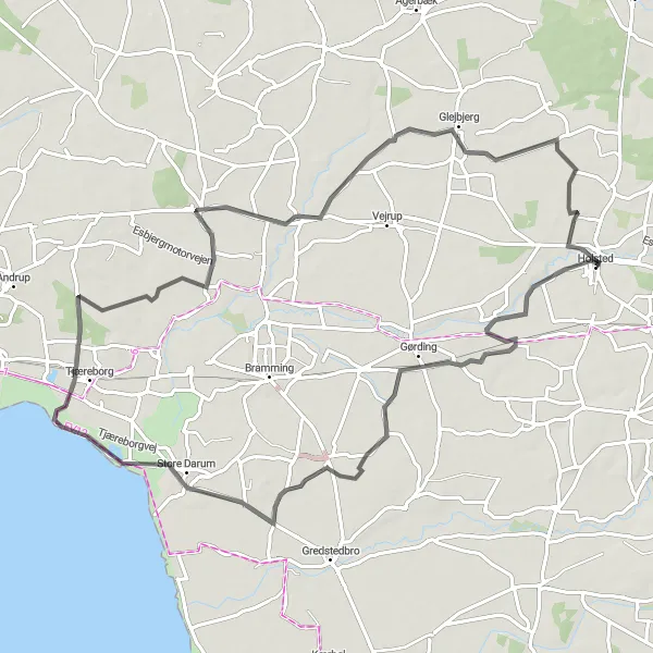 Map miniature of "Gørding Loop" cycling inspiration in Syddanmark, Denmark. Generated by Tarmacs.app cycling route planner