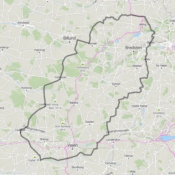 Map miniature of "Lindknud to Skodborghus Adventure" cycling inspiration in Syddanmark, Denmark. Generated by Tarmacs.app cycling route planner