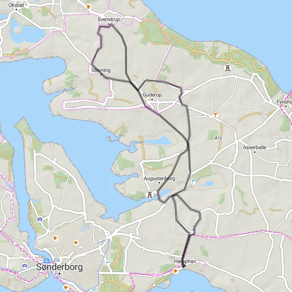 Map miniature of "Coastal Escape" cycling inspiration in Syddanmark, Denmark. Generated by Tarmacs.app cycling route planner