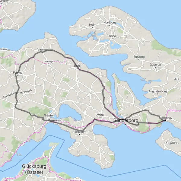 Map miniature of "Sønderborg and Blans Adventure" cycling inspiration in Syddanmark, Denmark. Generated by Tarmacs.app cycling route planner