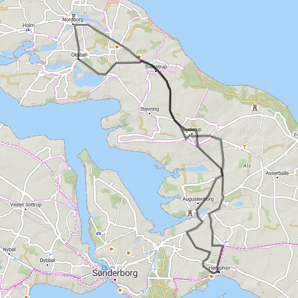Map miniature of "Nordborg Explorer" cycling inspiration in Syddanmark, Denmark. Generated by Tarmacs.app cycling route planner