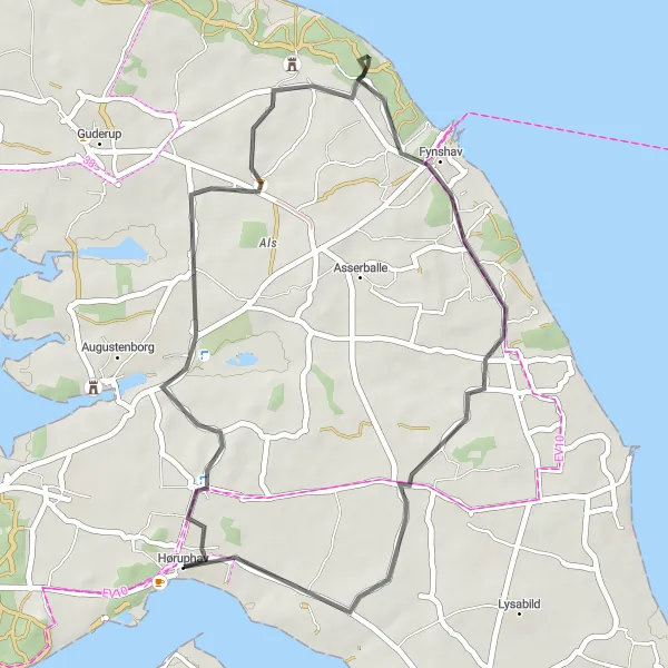 Map miniature of "Ketting and Fynshav Adventure" cycling inspiration in Syddanmark, Denmark. Generated by Tarmacs.app cycling route planner