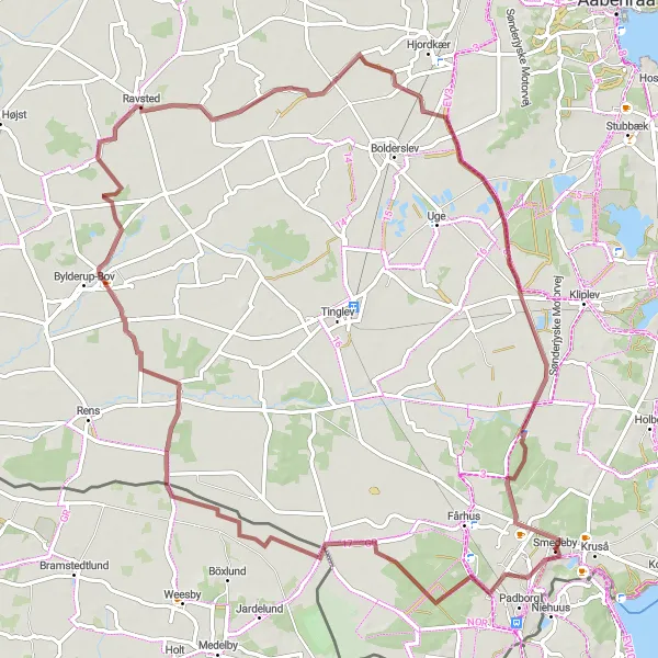 Map miniature of "The Gravel Escape" cycling inspiration in Syddanmark, Denmark. Generated by Tarmacs.app cycling route planner