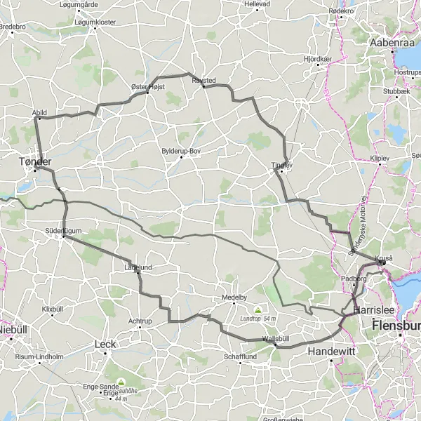 Map miniature of "The Historic Road Trip Through Wallsbüll and Tønder" cycling inspiration in Syddanmark, Denmark. Generated by Tarmacs.app cycling route planner