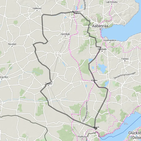 Map miniature of "The Hilly Road Trip Through Kliplev and Kiskelund" cycling inspiration in Syddanmark, Denmark. Generated by Tarmacs.app cycling route planner