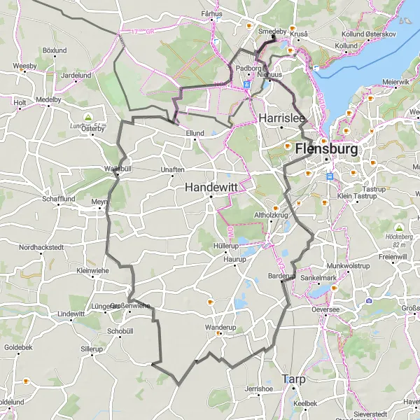 Map miniature of "The Picturesque Road Trip Through Barderup and Osterbylund" cycling inspiration in Syddanmark, Denmark. Generated by Tarmacs.app cycling route planner