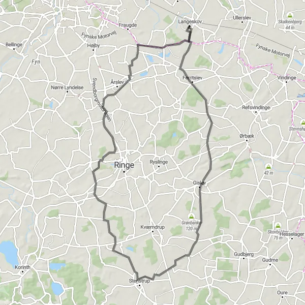 Map miniature of "The Coastal Route" cycling inspiration in Syddanmark, Denmark. Generated by Tarmacs.app cycling route planner