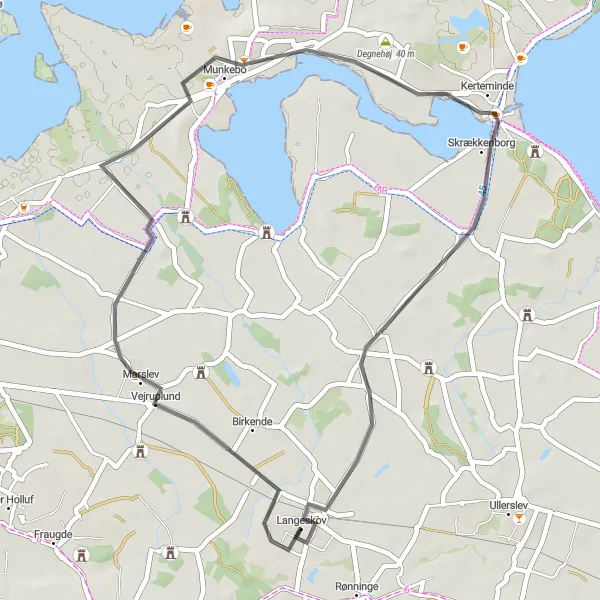 Map miniature of "Munkebo Marvels" cycling inspiration in Syddanmark, Denmark. Generated by Tarmacs.app cycling route planner