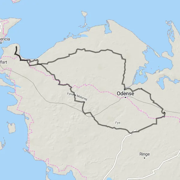 Map miniature of "Nørre Lyndelse Loop" cycling inspiration in Syddanmark, Denmark. Generated by Tarmacs.app cycling route planner