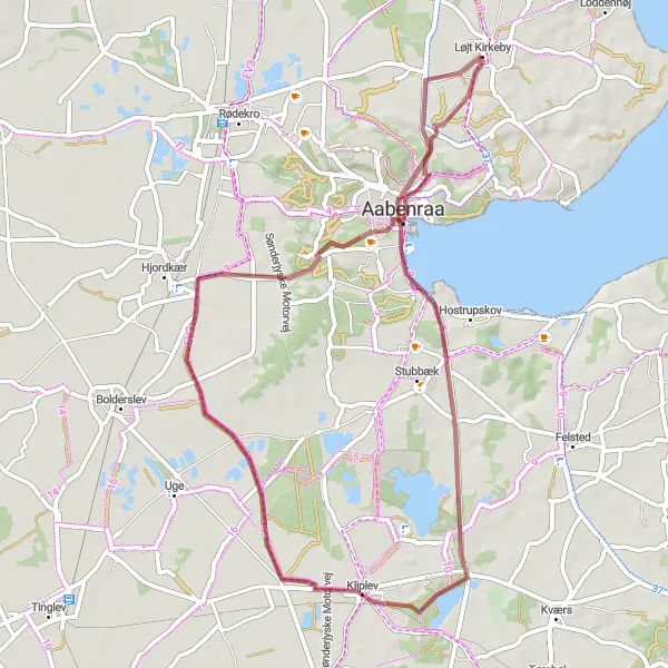 Map miniature of "Kliplev Loop Gravel" cycling inspiration in Syddanmark, Denmark. Generated by Tarmacs.app cycling route planner