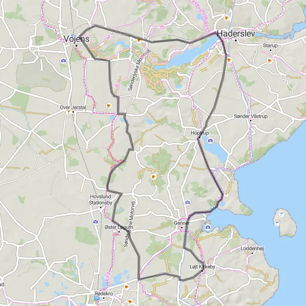 Map miniature of "Haderslev Explorer Road" cycling inspiration in Syddanmark, Denmark. Generated by Tarmacs.app cycling route planner