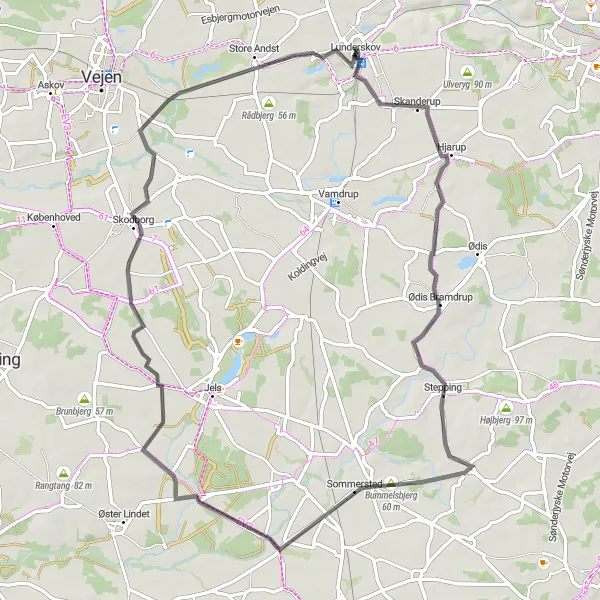 Map miniature of "Skanderup Loop" cycling inspiration in Syddanmark, Denmark. Generated by Tarmacs.app cycling route planner