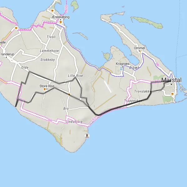 Map miniature of "Marstal to Trovsløkke Loop" cycling inspiration in Syddanmark, Denmark. Generated by Tarmacs.app cycling route planner