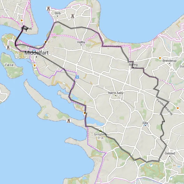 Map miniature of "Strib to Snoghøj" cycling inspiration in Syddanmark, Denmark. Generated by Tarmacs.app cycling route planner