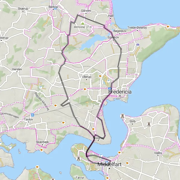 Map miniature of "Brovad to Gårslev" cycling inspiration in Syddanmark, Denmark. Generated by Tarmacs.app cycling route planner