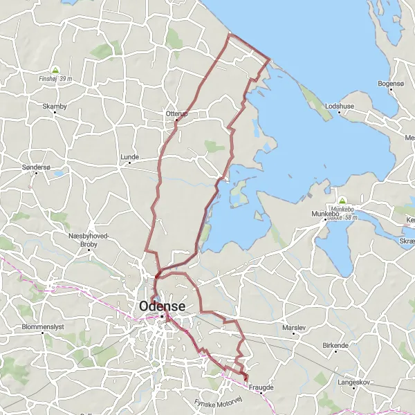 Map miniature of "Gravel Adventure to Otterup" cycling inspiration in Syddanmark, Denmark. Generated by Tarmacs.app cycling route planner