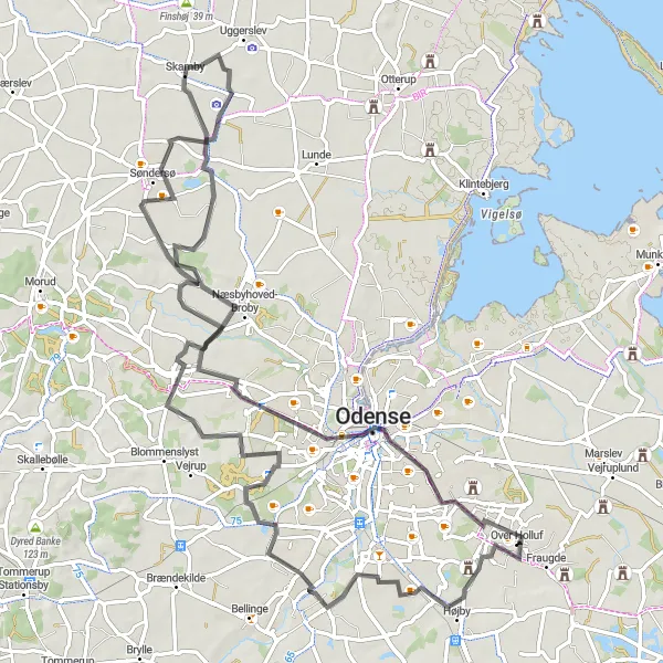Map miniature of "Neder Holluf to Odense Exploration" cycling inspiration in Syddanmark, Denmark. Generated by Tarmacs.app cycling route planner