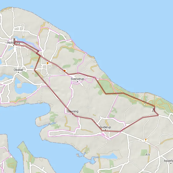 Map miniature of "Hidden Gem Gravel Tour" cycling inspiration in Syddanmark, Denmark. Generated by Tarmacs.app cycling route planner