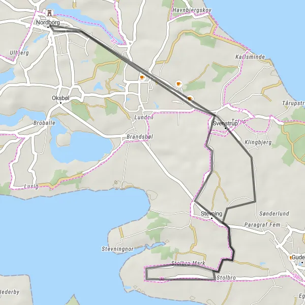 Map miniature of "Stevning Circular Route" cycling inspiration in Syddanmark, Denmark. Generated by Tarmacs.app cycling route planner
