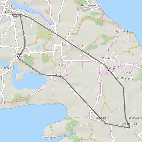 Map miniature of "Elsbjerg Loop" cycling inspiration in Syddanmark, Denmark. Generated by Tarmacs.app cycling route planner