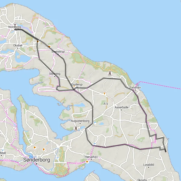 Map miniature of "Guderup Adventure" cycling inspiration in Syddanmark, Denmark. Generated by Tarmacs.app cycling route planner