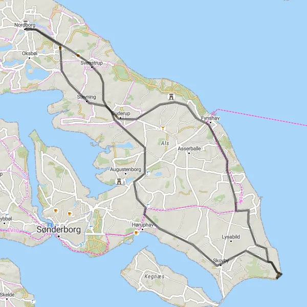 Map miniature of "Coastal Explorer" cycling inspiration in Syddanmark, Denmark. Generated by Tarmacs.app cycling route planner