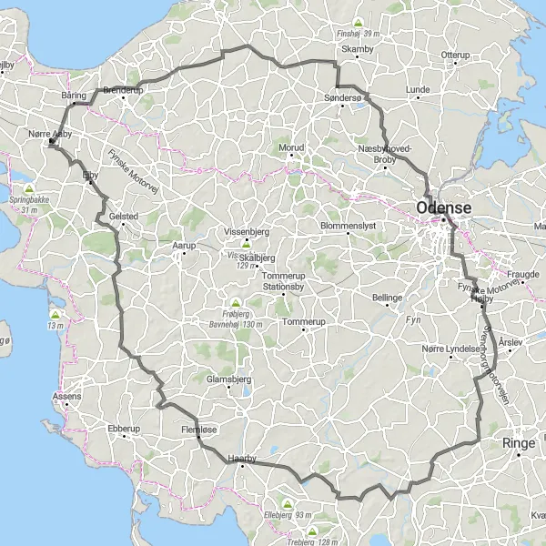 Map miniature of "Særslev Explorer" cycling inspiration in Syddanmark, Denmark. Generated by Tarmacs.app cycling route planner