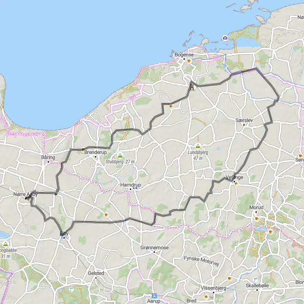 Map miniature of "Brenderup Loop" cycling inspiration in Syddanmark, Denmark. Generated by Tarmacs.app cycling route planner