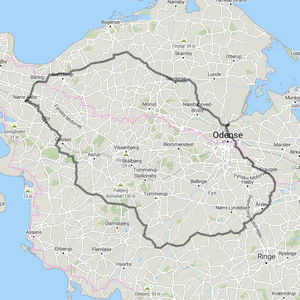 Map miniature of "Vejle and Ørsbjerg Loop" cycling inspiration in Syddanmark, Denmark. Generated by Tarmacs.app cycling route planner