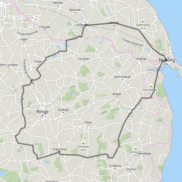 Map miniature of "Coastal Delights and Scenic Countryside" cycling inspiration in Syddanmark, Denmark. Generated by Tarmacs.app cycling route planner