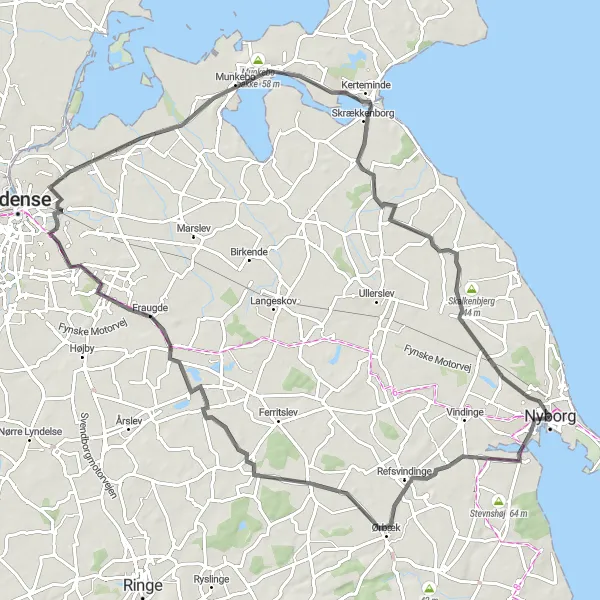 Map miniature of "Hidden Gems and Natural Beauty" cycling inspiration in Syddanmark, Denmark. Generated by Tarmacs.app cycling route planner