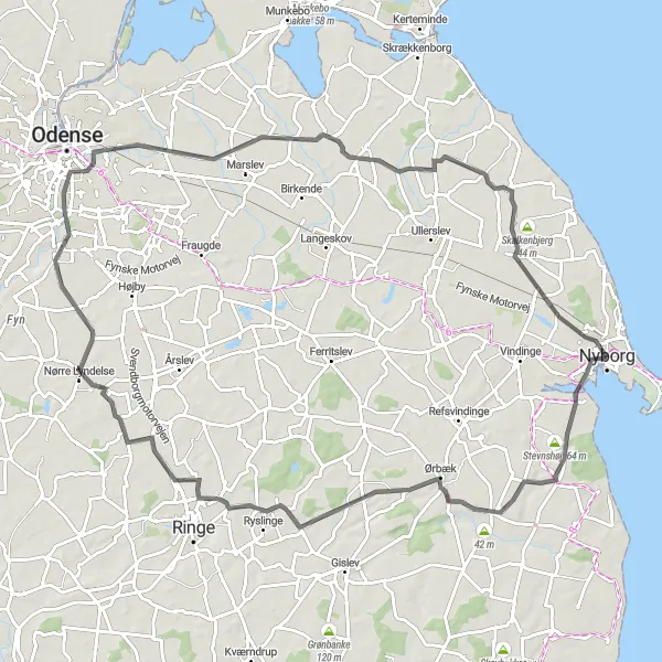 Map miniature of "Hills, Coastal Views, and Historic Treasures" cycling inspiration in Syddanmark, Denmark. Generated by Tarmacs.app cycling route planner