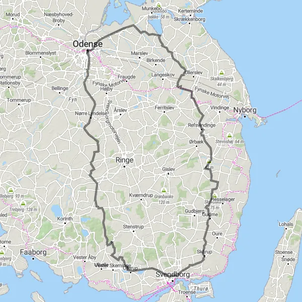 Map miniature of "Coastal Road Explorer" cycling inspiration in Syddanmark, Denmark. Generated by Tarmacs.app cycling route planner